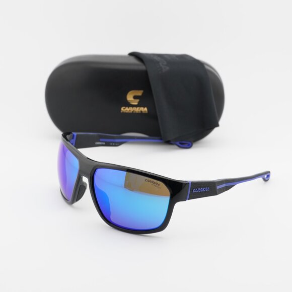 CARRERA 4018/S 0D51 Z0 Rectangle Sunglasses - Black/Blue Mirror - Picture 1 of 10
